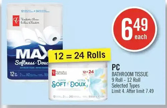 Shoppers Drug Mart Pc bathroom tissue 9 roll - 12 roll offer