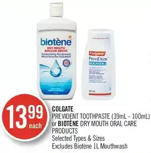 Shoppers Drug Mart Colgate prevident toothpaste or biotène dry mouth oral care products offer