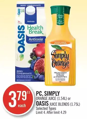 Shoppers Drug Mart Pc, simply orange juice or oasis juice blends offer