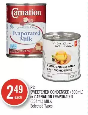 Shoppers Drug Mart Pc sweetened condensed or carnation evaporated milk offer