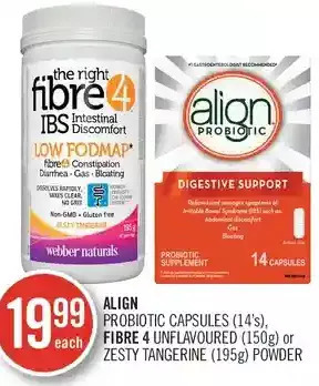 Shoppers Drug Mart Align probiotic capsules, fibre 4 unflavoured or zesty tangerine powder offer