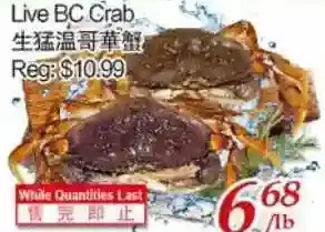 Tone Tai Supermarket Live bc crab offer
