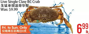 Bestco Food Mart Live single claw bc crab offer
