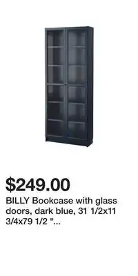 IKEA Billy bookcase with glass doors, dark blue, 31 1/2x11 3/4x79 1/2 " (80x30x202 cm) offer