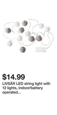 IKEA Livsår led string light with 12 lights, indoor/battery operated gray/white offer