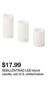 IKEA Ädellövträd led block candle, set of 3, white/indoor offer