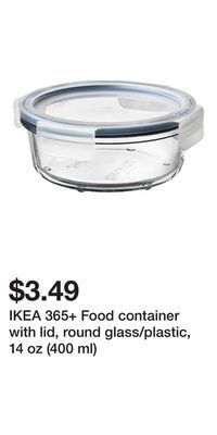 IKEA Ikea 365+ food container with lid, round glass/plastic, 14 oz (400 ml) offer