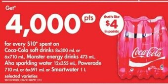 No Frills Coca-Cola soft drinks 8x300ml, Monster energy drinks 473ml, Aha sparkling water 12x or Powerade or Smartwater offer