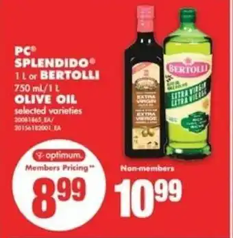 No Frills PC splendido 1 L or bertolli 750 ml/1 L olive oil offer