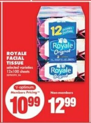 No Frills Royale facial tissue 12x100 sheets offer
