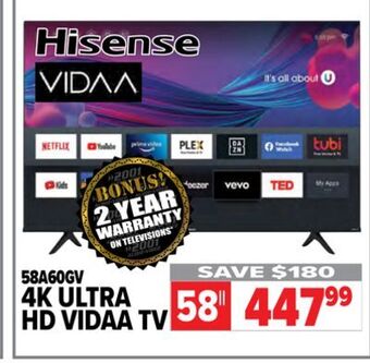 2001 Audio Video Hisense 4k ultra hd vidaa tv offer