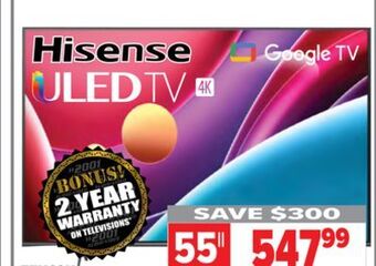 2001 Audio Video Hisense 55" uled 4k quantum dot google tv offer
