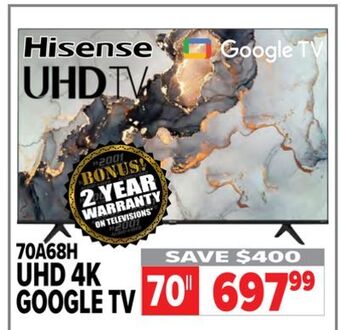 2001 Audio Video Hisense 70" uhd 4k google tv offer