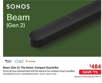 Visions Electronics Sonos beam (gen 2): the smart, compact sound bar offer