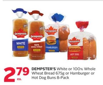 Rexall Dempster's white or 100% whole wheat bread 675g or hamburger or hot dog buns 8-pack offer