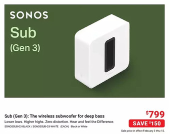 Visions Electronics Sonos sub (gen 3): the wireless subwoofer for deep bass offer