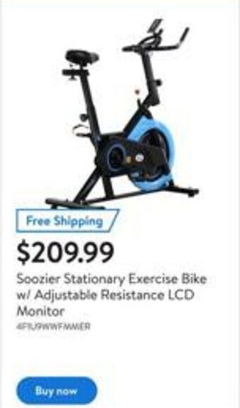 Walmart Soozier stationary exercise bike w/ adjustable resistance LCD monitor offer