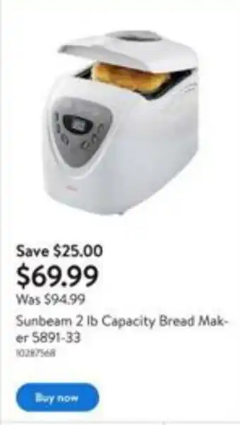Walmart Sunbeam 2lb capacity bread maker 5891-33 offer