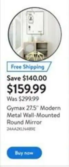 Walmart Gymax 27,5'' modern metal wall-mounted round mirror offer