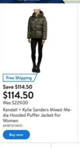 Walmart Kendall + kylie sanders mixed media hooded puffer jacket for women offer