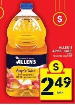 Food Basics Allen's apple juice offer