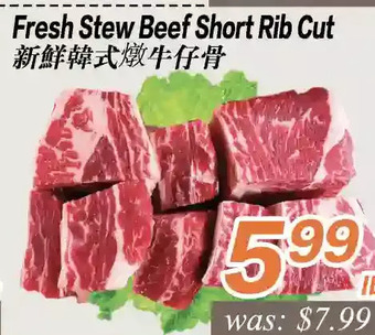 Fresh stew beef short rib cut