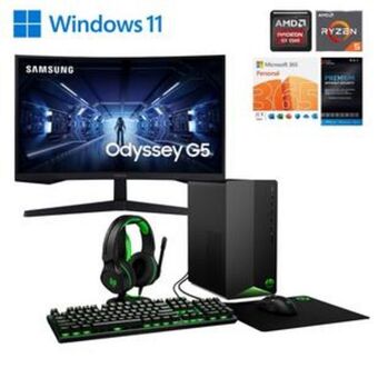Aaron's Hp gaming desktop w/ amd ryzen™ 5 cpu, 27" monitor, total defense internet security & microsoft 365 offer
