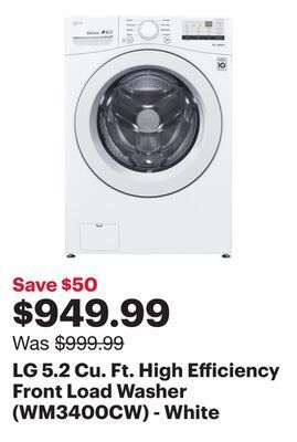 Best Buy Lg 5.2 cu. ft. high efficiency front load washer (wm3400cw) - white offer