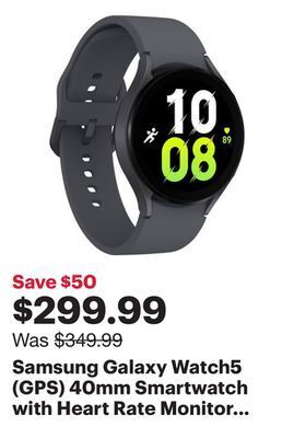 Best Buy Samsung galaxy watch5 (gps) 40mm smartwatch with heart rate monitor - grey offer