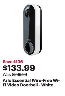 Best Buy Arlo essential wire-free wi-fi video doorbell - white offer