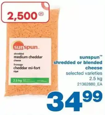 Wholesale Club Sunspun shredded or blended cheese offer