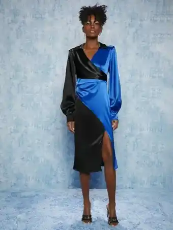 SheIn Shein two tone lantern sleeve split thigh dress offer