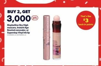 Real Canadian Superstore Maybelline sky high mascara, Instant age rewind concealer, or superstay vinyl ink lip offer