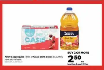 Real Canadian Superstore Allen's apple juice 1,89L or Oasis drink boxes 8 x 200ml offer