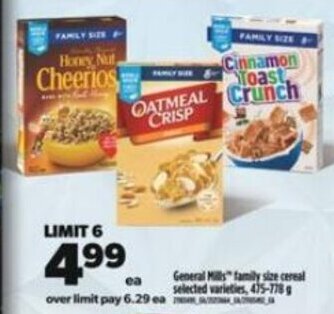 Real Canadian Superstore General mills family size cereal selected varieties, 475-778g offer