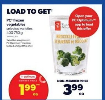 Real Canadian Superstore PC frozen vegetables 400-750g offer