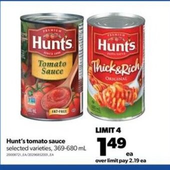 Real Canadian Superstore Hunt's tomato sauce 369-680ml offer