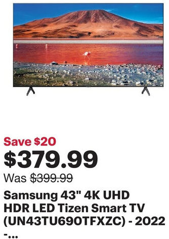 Best Buy Samsung 43" 4K UHD HDR LED Tizen Smart TV offer