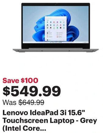 Best Buy Lenovo IdeaPad 3i 15.6" Touchscreen Laptop-Grey offer