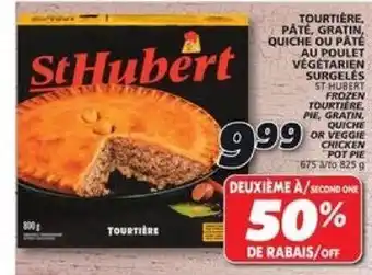 IGA St hubert frozen tourtiere, pie, gratin, quiche or veggie chicken pot pie 675 to 825g offer