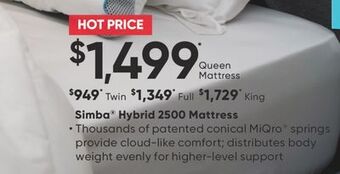 Sleep Country Simba hybrid 2500 mattress offer
