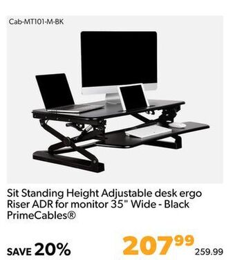 Shopper+ Sit standing height adjustable desk ergo riser adr for monitor 35" wide - black primecables offer