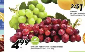 Sobeys Oraganic Red or Green Seedless Grapes offer