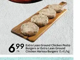 Sobeys Extra Len Ground Chicken Pesto Burgers or Extra Lean Ground Chicken Harissa Burgers offer