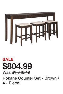 Ashley Furniture Rokane counter set - brown / 4 - piece offer