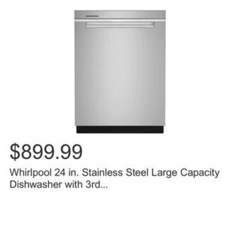 Costco Whirlpool 24 in. stainless steel large capacity dishwasher with 3rd rack offer