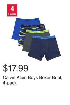 Costco Calvin klein boys boxer brief, 4-pack offer