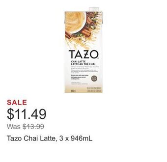 Costco Tazo chai latte, 3 x 946ml offer
