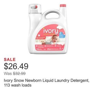 Costco Ivory snow newborn liquid laundry detergent, 113 wash loads offer