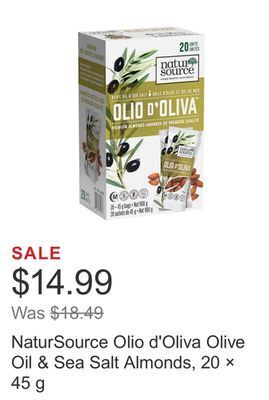 Costco Natursource olio d'oliva olive oil & sea salt almonds, 20 × 45 g offer